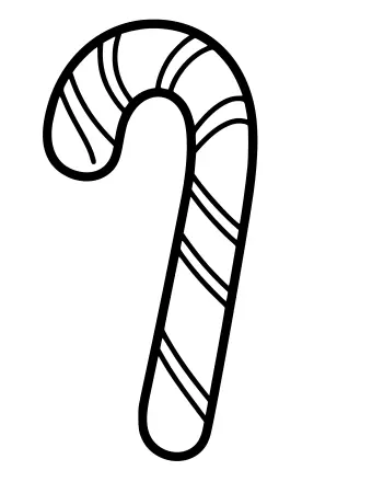 A single large candy cane with bold diagonal stripes, drawn in thick black outlines on a white background.