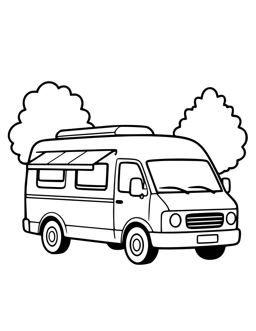 Line art of a camper van for coloring