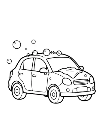 Dessin au trait d'une voiture lavée avec des bulles à colorier