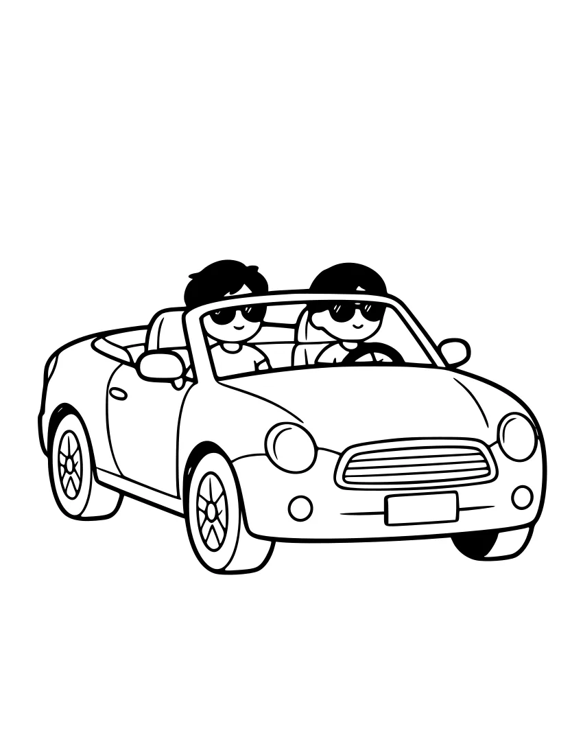 Line art of a convertible car with the top down for coloring
