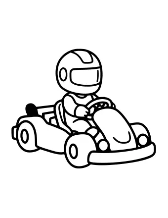 Dessin au trait simple d’un enfant conduisant un kart