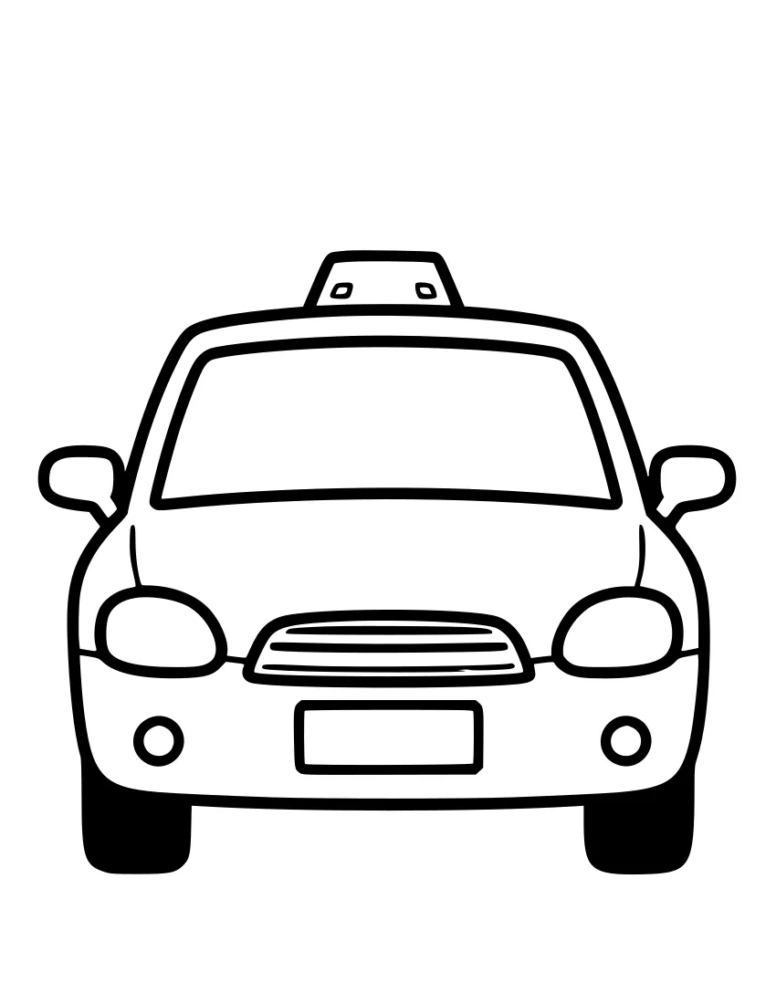 Line art of a classic taxi cab for coloring