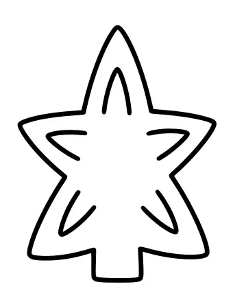 A large five-pointed star outline with curved decorative lines inside, resembling a Christmas tree topper ornament.
