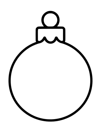 Black and white line drawing of a round Christmas bauble with a simple cap and loop at the top.