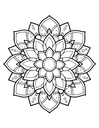 Dessin au trait d'un motif Rangoli symétrique à colorier