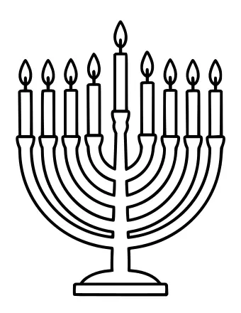 Dessin au trait d'une menorah de Hanoukka avec neuf bougies à colorier
