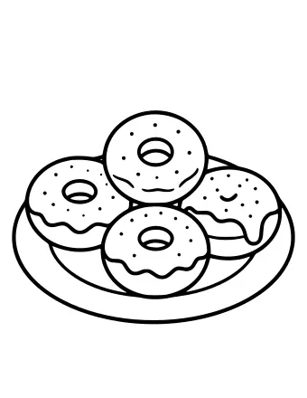 Quatre beignets ronds de Hanoukka (sufganiyot) posés sur une grande assiette de service.