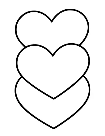 Black and white line drawing of three hearts stacked vertically, with the largest heart at the bottom and the smallest at the top.