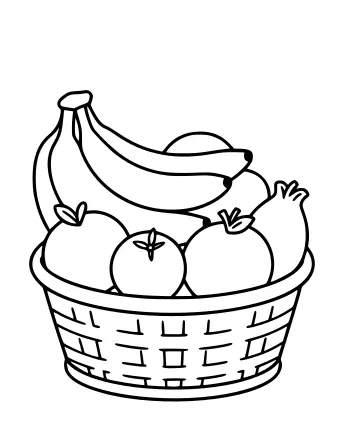Un panier en osier débordant de bananes, de pommes et d’autres fruits.