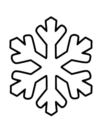 A large, symmetrical snowflake outline with six main arms and small branches, drawn with thick black lines on a white background.
