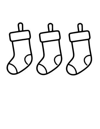 Three Christmas stockings with white cuffs and heels, arranged in a row on a white background