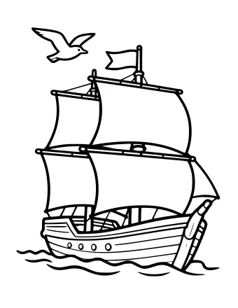 Dessin au trait du navire Mayflower à colorier